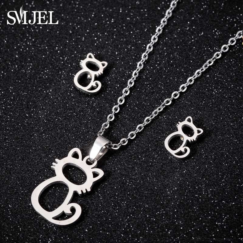 Stainless Steel Paw Necklace Earring for Women Simple Hollow Dog Paw Jewelry Sets Cute Cat Pendant Nekclaces 2023 Birthday Gift