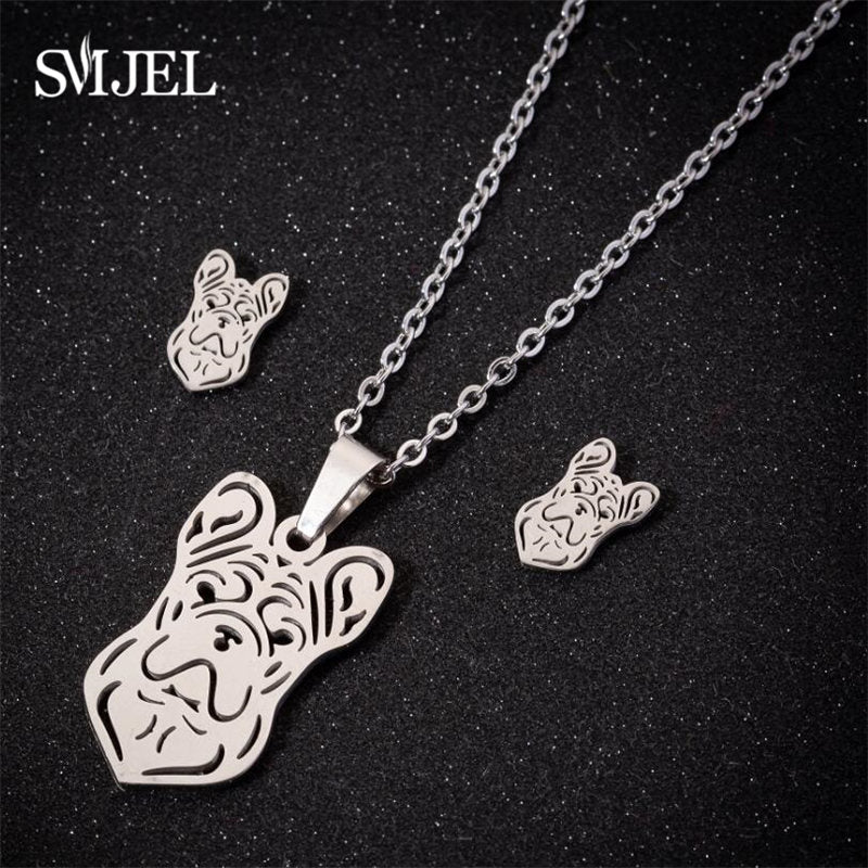 Stainless Steel Paw Necklace Earring for Women Simple Hollow Dog Paw Jewelry Sets Cute Cat Pendant Nekclaces 2023 Birthday Gift