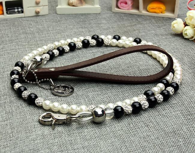 High-grade luxury black white pearl diamond ball leash for pet dog cat doggy fashion lead products puppy accessories 1pcs