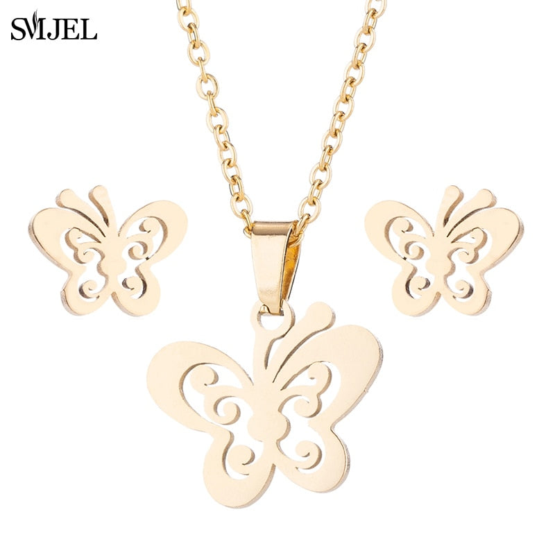 Stainless Steel Paw Necklace Earring for Women Simple Hollow Dog Paw Jewelry Sets Cute Cat Pendant Nekclaces 2023 Birthday Gift