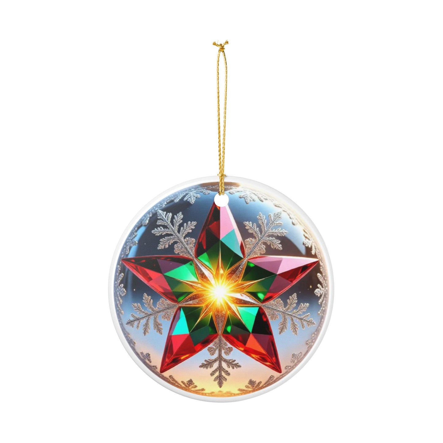 Ceramic Ornament, Star Designed Holiday Decoration/Gift, Christmas Tree Decor, Festive Hanging Bauble, Winter Home Decor