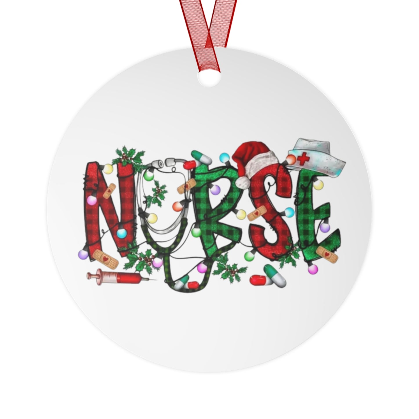 Nurse plaid Metal Ornaments