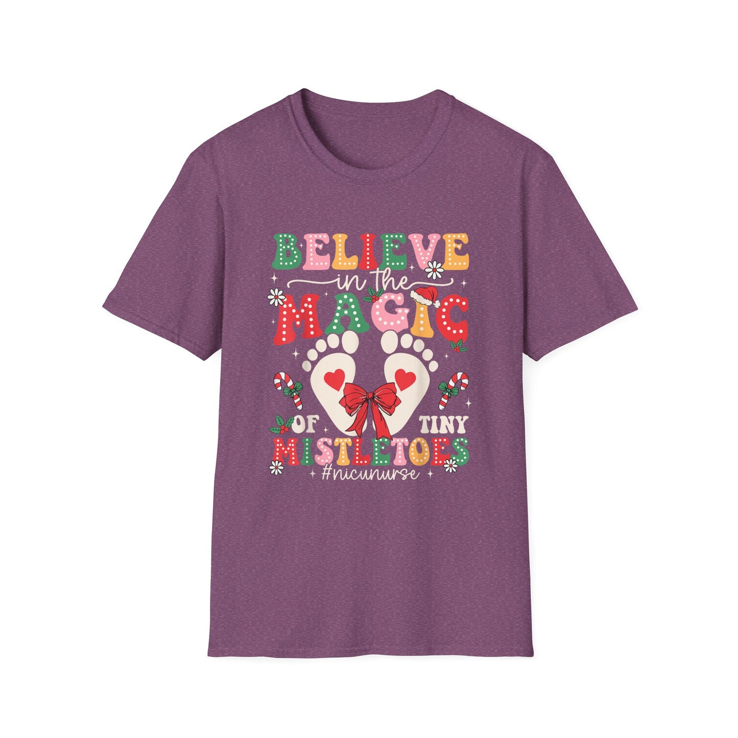 NICU Nurse Baby Mistletoes Holiday T-Shirt 'Believe in the Magic', Christmas NICU RN Xmas Tee, Festive Neonatal Intensive Care Unit Nurse