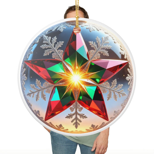 Ceramic Ornament, Star Designed Holiday Decoration/Gift, Christmas Tree Decor, Festive Hanging Bauble, Winter Home Decor