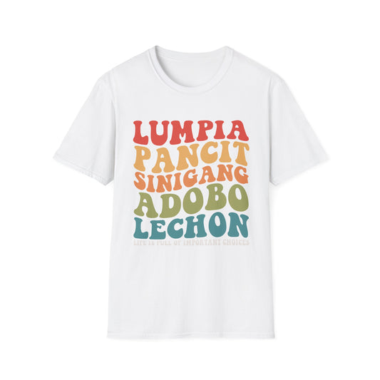 Filipino Food List T-Shirt | Filipino Pride, Lumpia Adobo Halo-Halo, Filipino Cuisine Tee