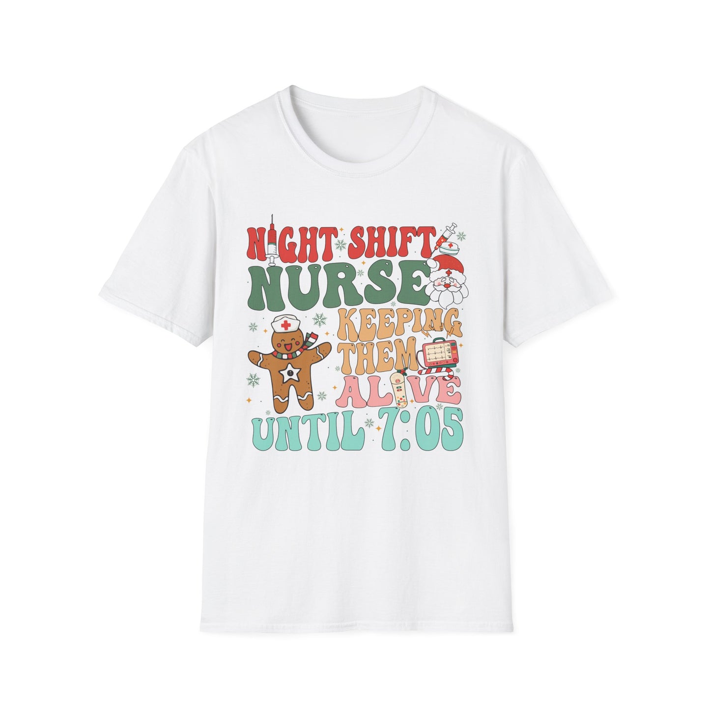 Funny Night Shift Nurse T-Shirt, Holiday Nurse Gift Shirt, Nursing Field Apparel, Unisex Tee, Softstyle Top