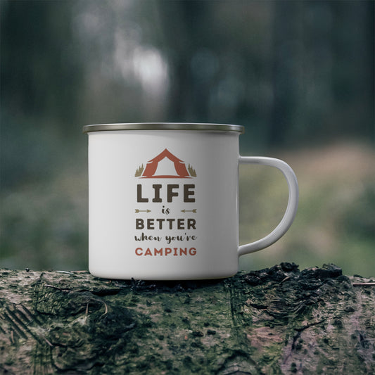 Life is better camping (Left handed )Enamel Camping Mug