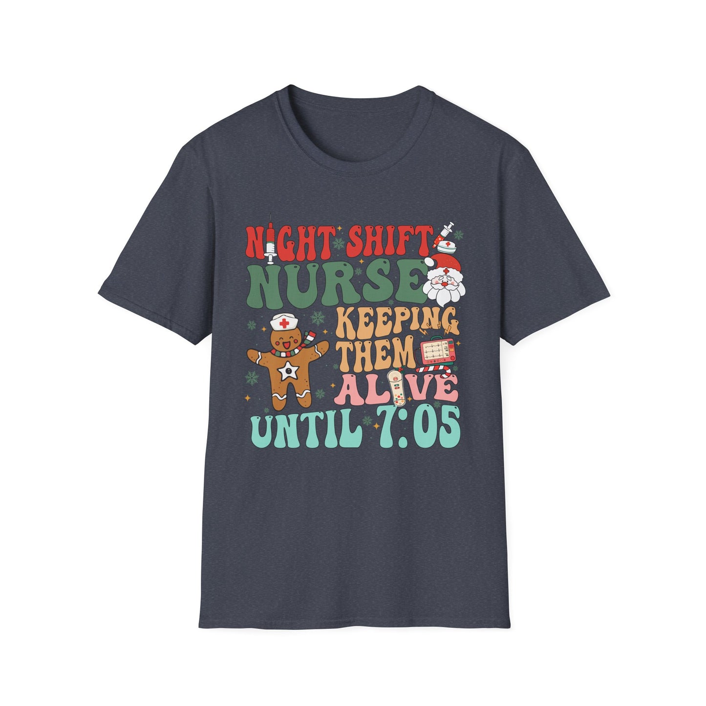 Funny Night Shift Nurse T-Shirt, Holiday Nurse Gift Shirt, Nursing Field Apparel, Unisex Tee, Softstyle Top
