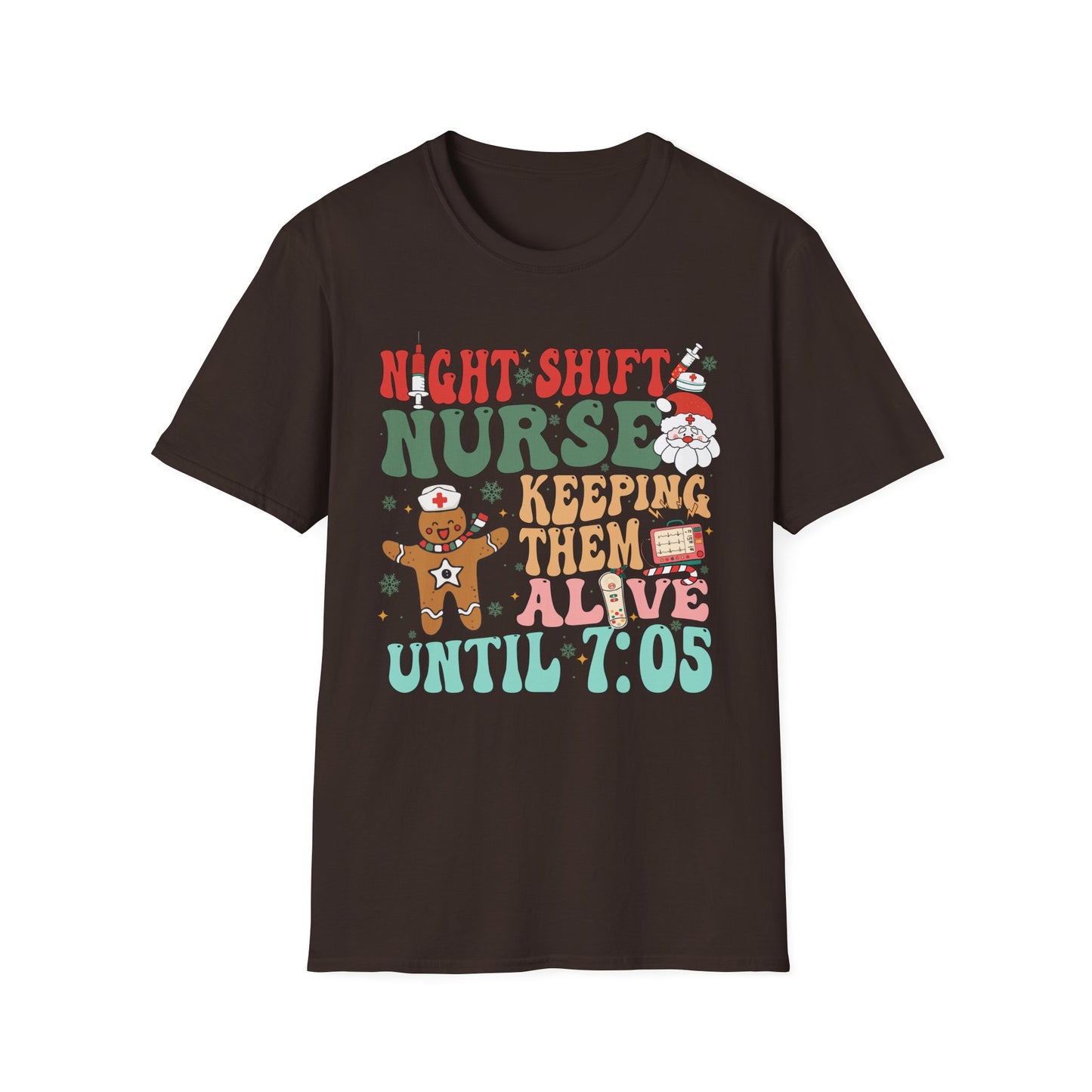 Funny Night Shift Nurse T-Shirt, Holiday Nurse Gift Shirt, Nursing Field Apparel, Unisex Tee, Softstyle Top