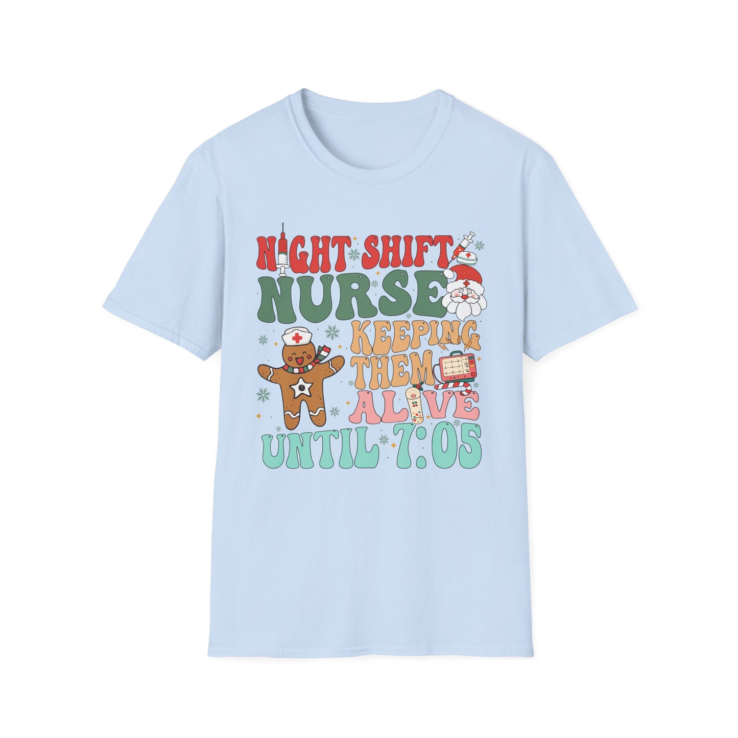 Funny Night Shift Nurse T-Shirt, Holiday Nurse Gift Shirt, Nursing Field Apparel, Unisex Tee, Softstyle Top