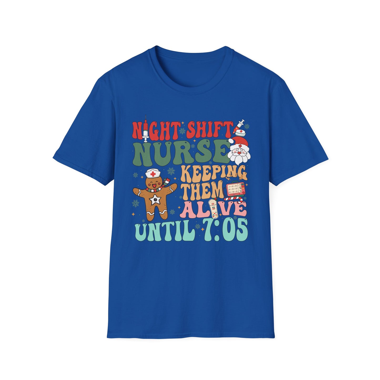 Funny Night Shift Nurse T-Shirt, Holiday Nurse Gift Shirt, Nursing Field Apparel, Unisex Tee, Softstyle Top