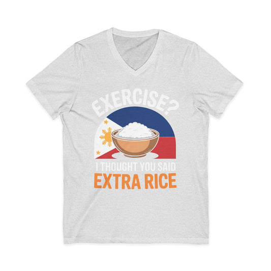 Rice Lover Tee, Filipino Spirit Shirt, Funny V-Neck Tee, Unisex Rice T-Shirt, Humorous Foodie Top