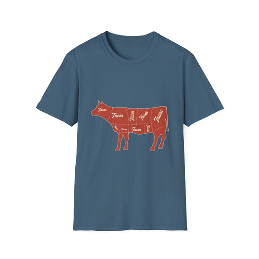 Funny Cow Taco Meat Diagram Unisex T-Shirt, Graphic Tee, Novelty Top, Animal Lover Gift, Farm Animal Shirt
