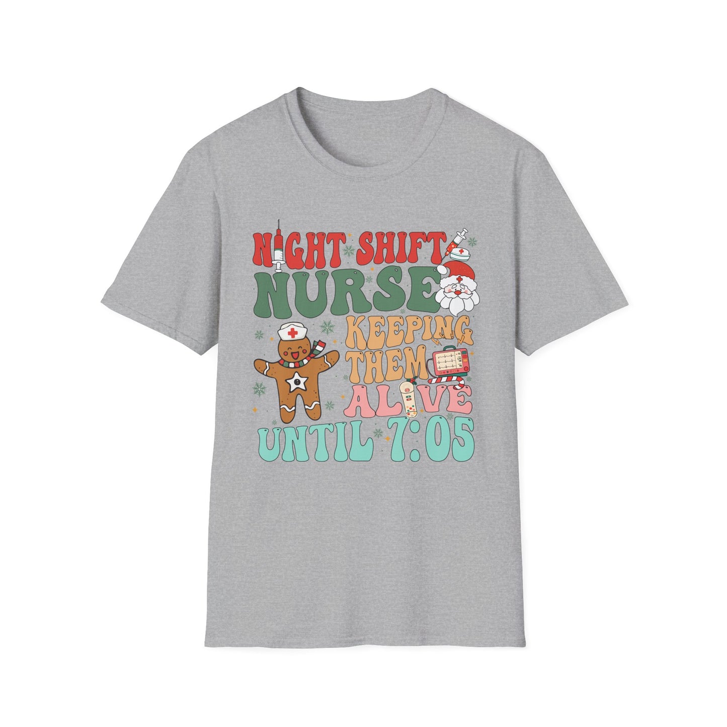 Funny Night Shift Nurse T-Shirt, Holiday Nurse Gift Shirt, Nursing Field Apparel, Unisex Tee, Softstyle Top