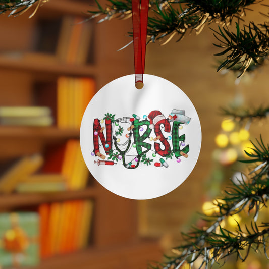 Nurse plaid Metal Ornaments