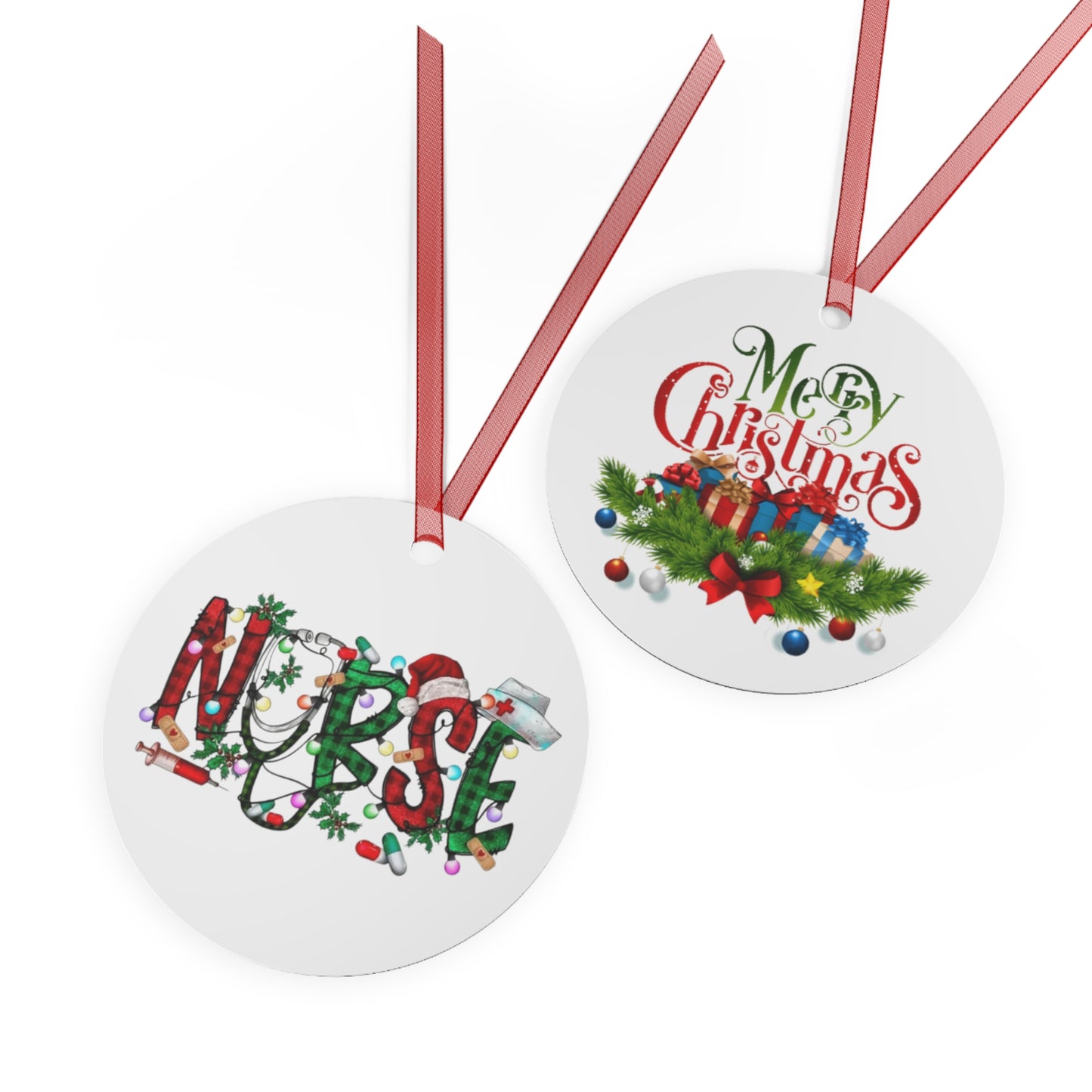 Nurse plaid Metal Ornaments