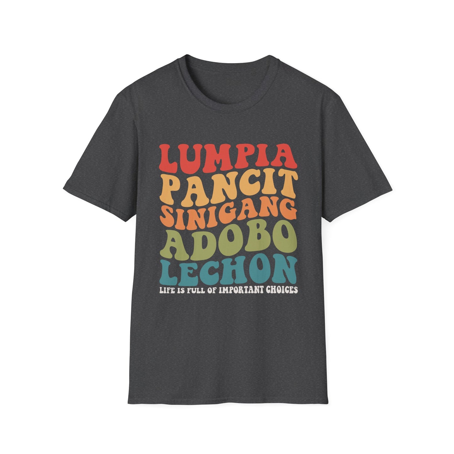 Filipino Food List T-Shirt | Filipino Pride, Lumpia Adobo Halo-Halo, Filipino Cuisine Tee