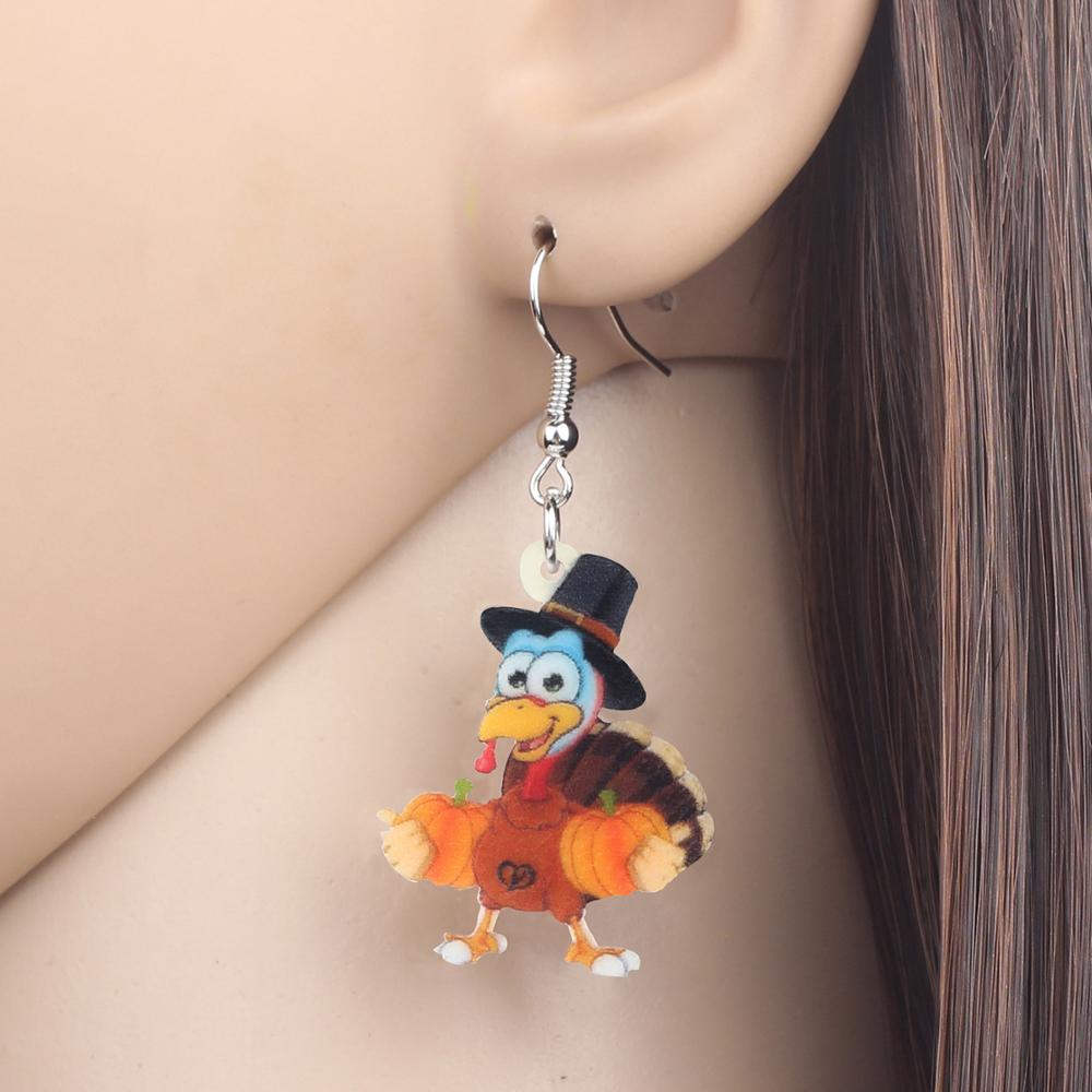 Bonsny Acrylic Thanksgiving Anime Turkey Chicken Pumpkin Earrings Drop Dangle Jewelry For Women Girls Teens Kid Decorations Gift