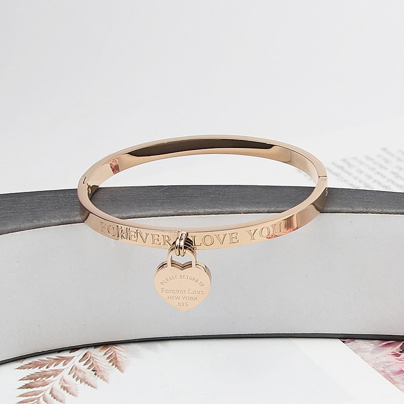 Classic Stainless Steel Gold Colour Bracelets & Bangles Wholesale Jewelry Fine Double Peach Heart Love Bracelets Female