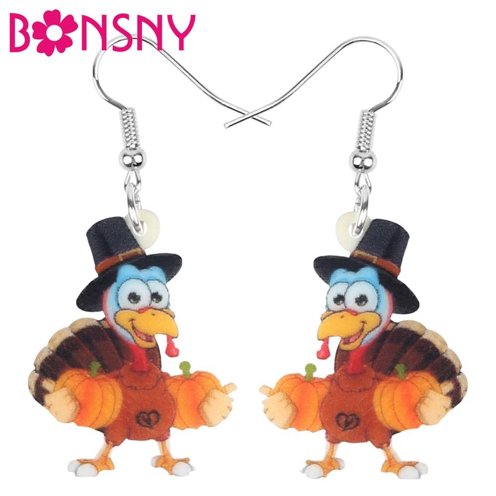 Bonsny Acrylic Thanksgiving Anime Turkey Chicken Pumpkin Earrings Drop Dangle Jewelry For Women Girls Teens Kid Decorations Gift