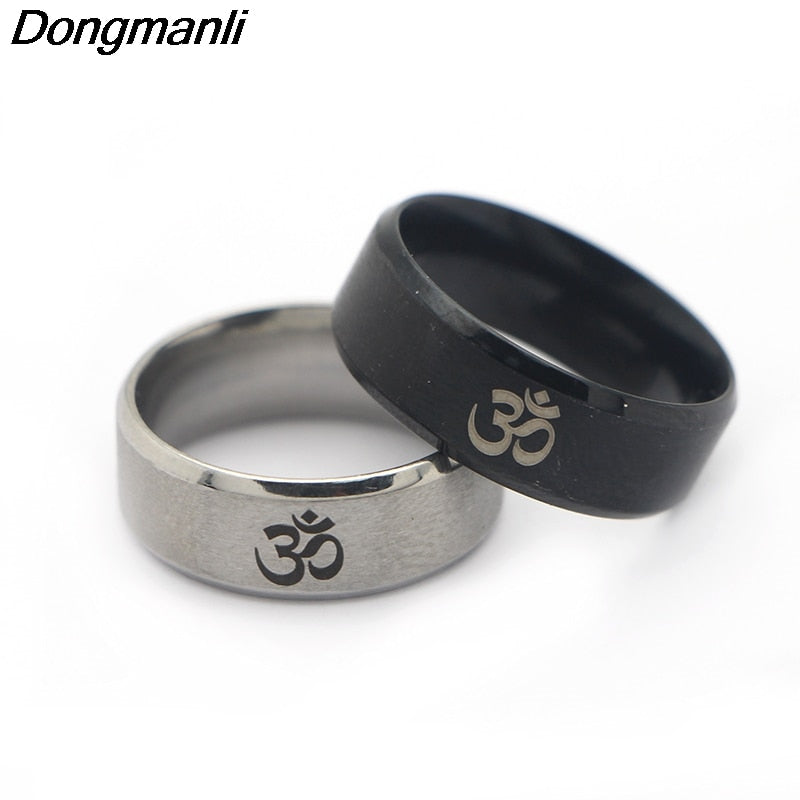 M1284 DMLSKY Om Symbol,Buddhism, Zen Art Ring Stainless Steel Jewelry India Om Yoga Motor Biker Rings Gift For Man Women