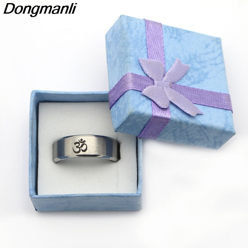 M1284 DMLSKY Om Symbol,Buddhism, Zen Art Ring Stainless Steel Jewelry India Om Yoga Motor Biker Rings Gift For Man Women