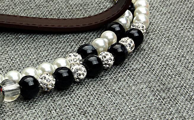 High-grade luxury black white pearl diamond ball leash for pet dog cat doggy fashion lead products puppy accessories 1pcs