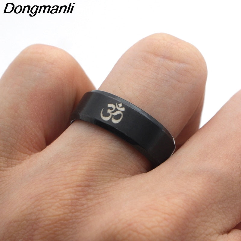 M1284 DMLSKY Om Symbol,Buddhism, Zen Art Ring Stainless Steel Jewelry India Om Yoga Motor Biker Rings Gift For Man Women