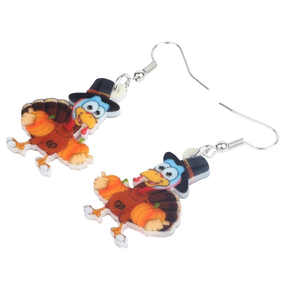 Bonsny Acrylic Thanksgiving Anime Turkey Chicken Pumpkin Earrings Drop Dangle Jewelry For Women Girls Teens Kid Decorations Gift