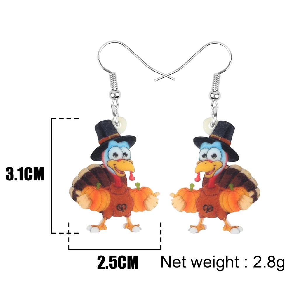 Bonsny Acrylic Thanksgiving Anime Turkey Chicken Pumpkin Earrings Drop Dangle Jewelry For Women Girls Teens Kid Decorations Gift