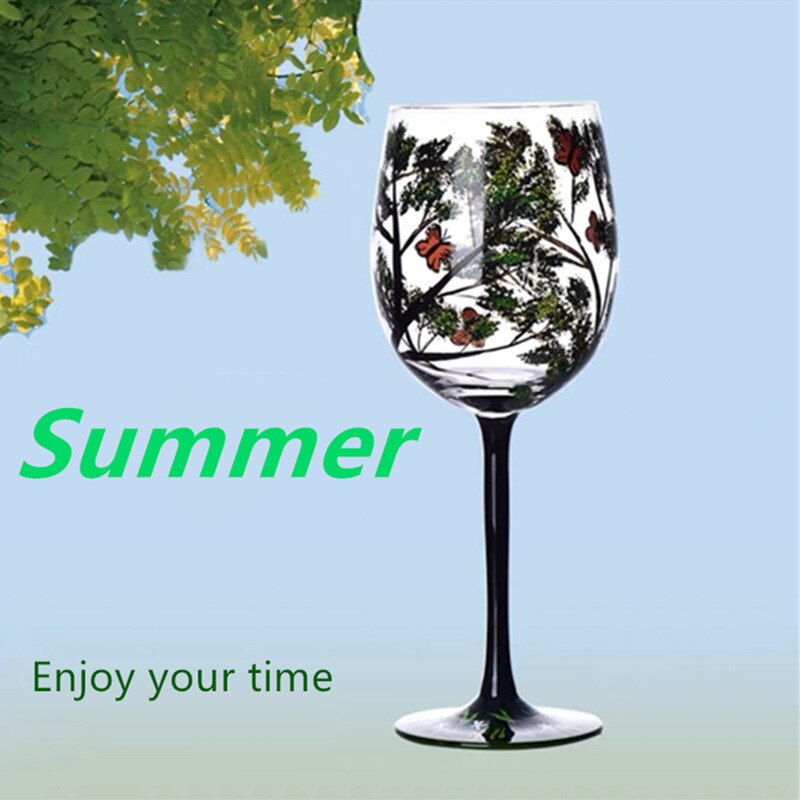 Four Seasons Trees Wine Glasses Goblet Creative Printed Round Glass Cup For Wine Beer Cocktail Large Capacity Glass Cup Gift