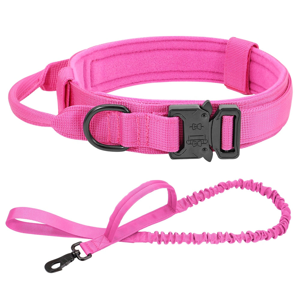 Durable Military Tactical Dog Collar Bungee Leash Set Pet Nylon Walking Training Collar For Medium Large Dogs German Shepard