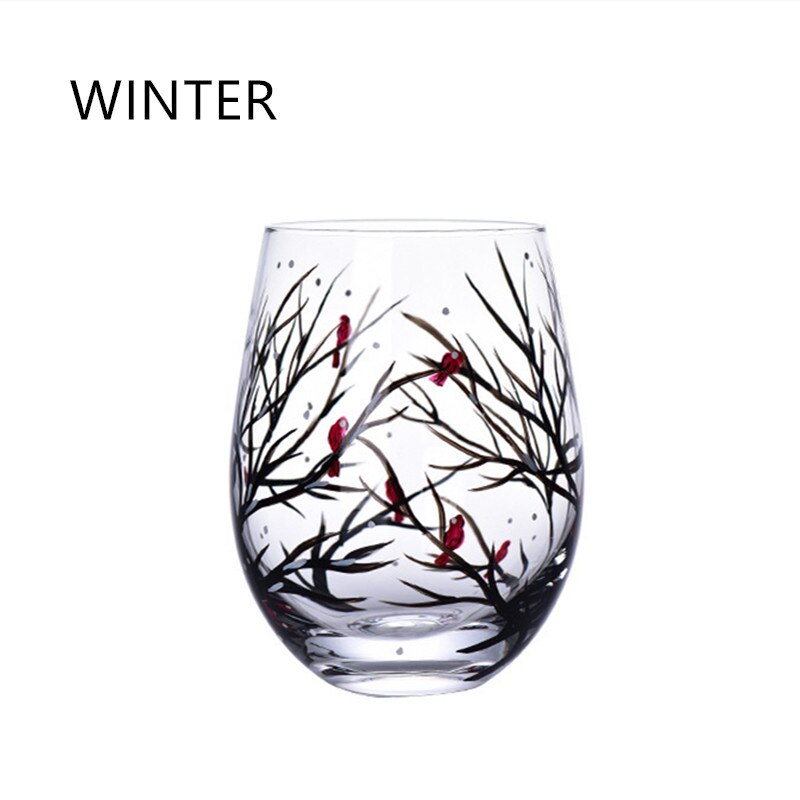 Four Seasons Trees Wine Glasses Goblet Creative Printed Round Glass Cup For Wine Beer Cocktail Large Capacity Glass Cup Gift