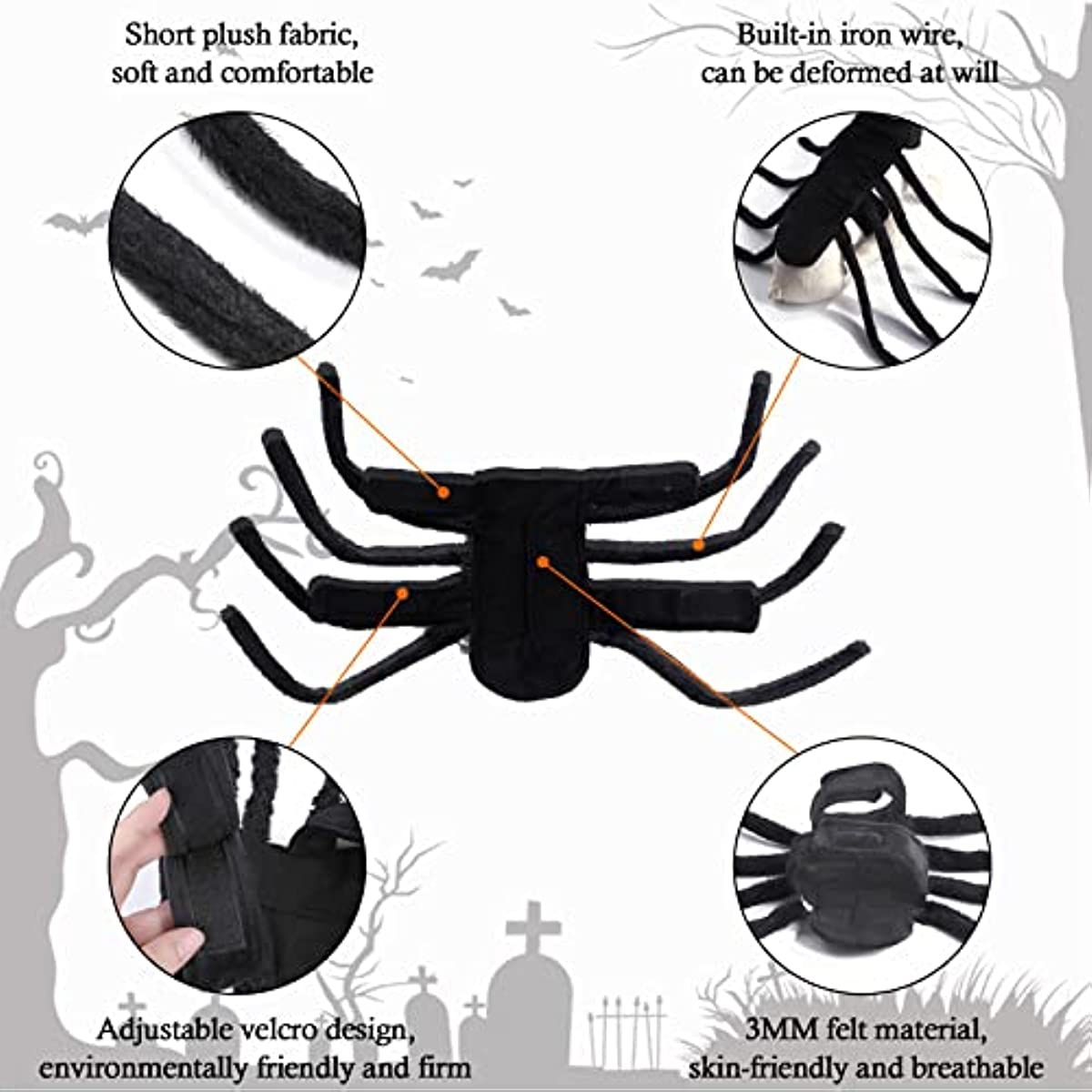 Halloween Spider Costume for Dog Cat Halloween Pet Costume Party Supply Spider Cosplay Costumes for Small Medium Dogs and Cats
