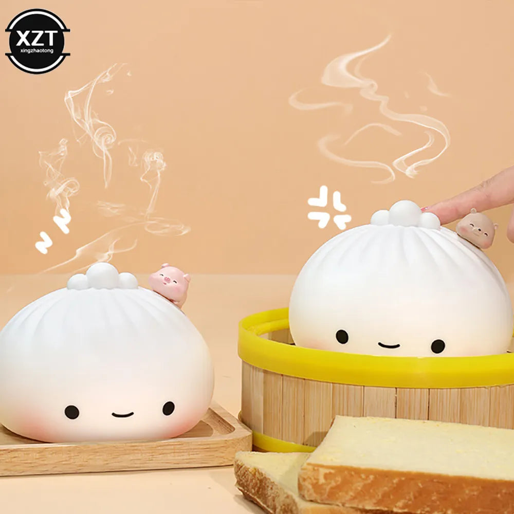 1PC Cute LED Night Light Bun Dumpling Cartoon Bedroom Holiday Home Decoration Soft Lamp Christmas Children Gifts