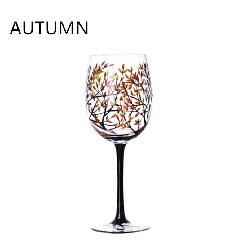 Four Seasons Trees Wine Glasses Goblet Creative Printed Round Glass Cup For Wine Beer Cocktail Large Capacity Glass Cup Gift