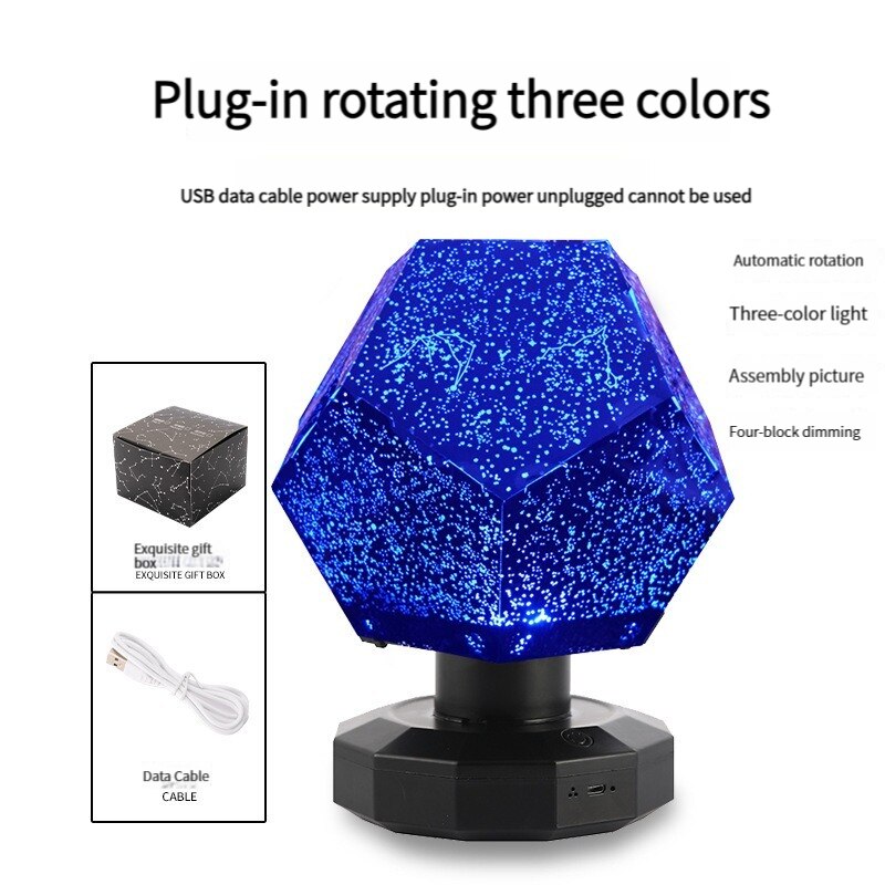 Starry Night Light LED Tri -Color Rotating Projection Starry Sky Galaxy Projection Children Gift Aesthetic Room Decoration Lamp