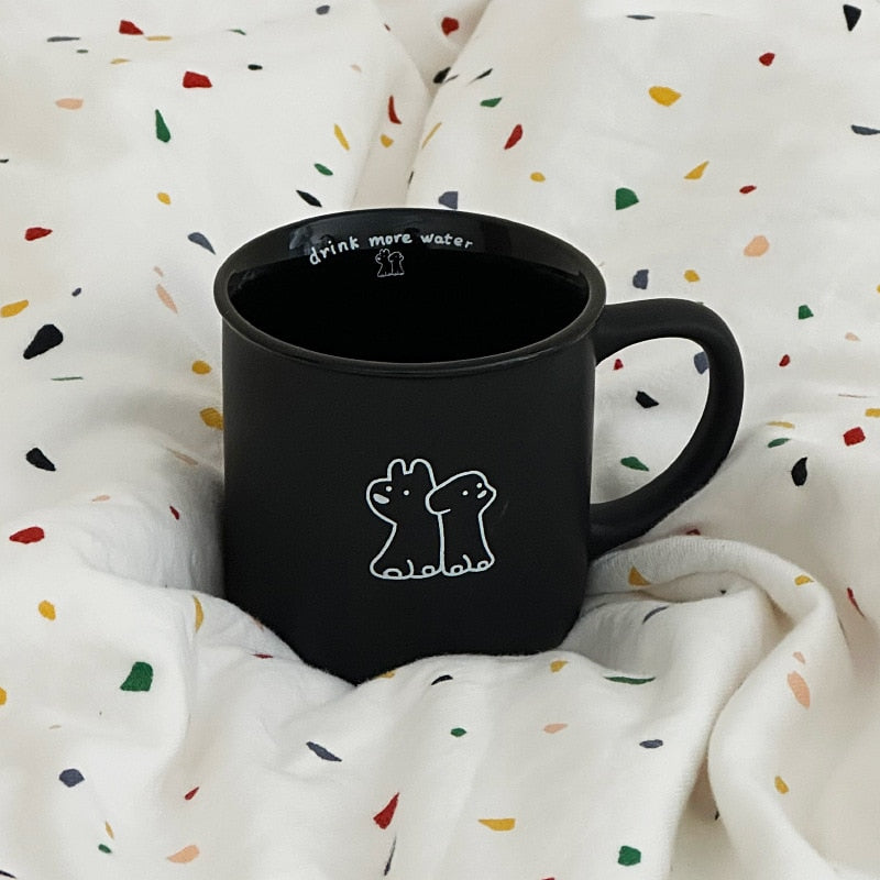 Cute Dog Pattern Coffee Cup Black and White Couple Milk Mug Simple Style Frosted Ceramic Coffee Cup Set