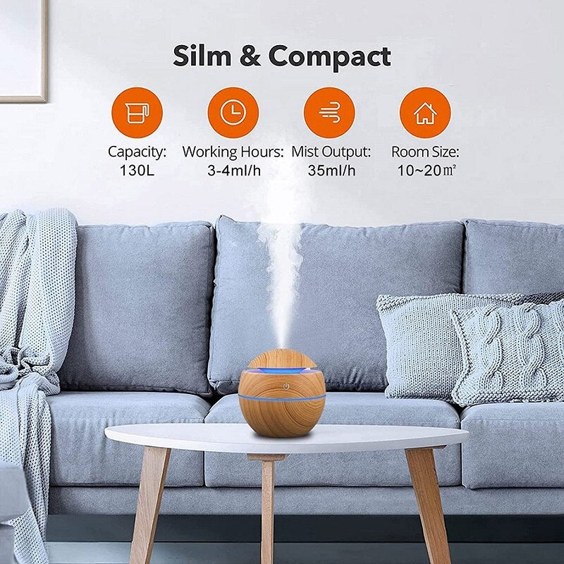 Humidifier Electric Air Aroma Diffuser Wood Ultrasonic 130ML Air Humidifier Essential Oil Aromatherapy Cool Mist Maker For Home