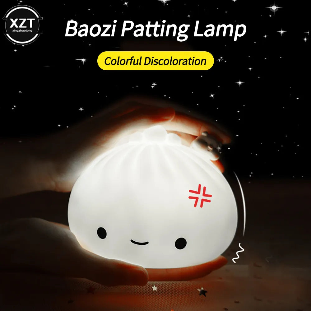 1PC Cute LED Night Light Bun Dumpling Cartoon Bedroom Holiday Home Decoration Soft Lamp Christmas Children Gifts