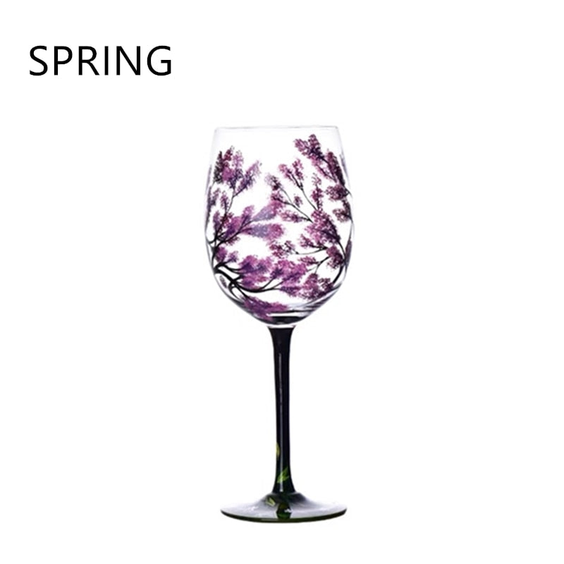 Four Seasons Trees Wine Glasses Goblet Creative Printed Round Glass Cup For Wine Beer Cocktail Large Capacity Glass Cup Gift