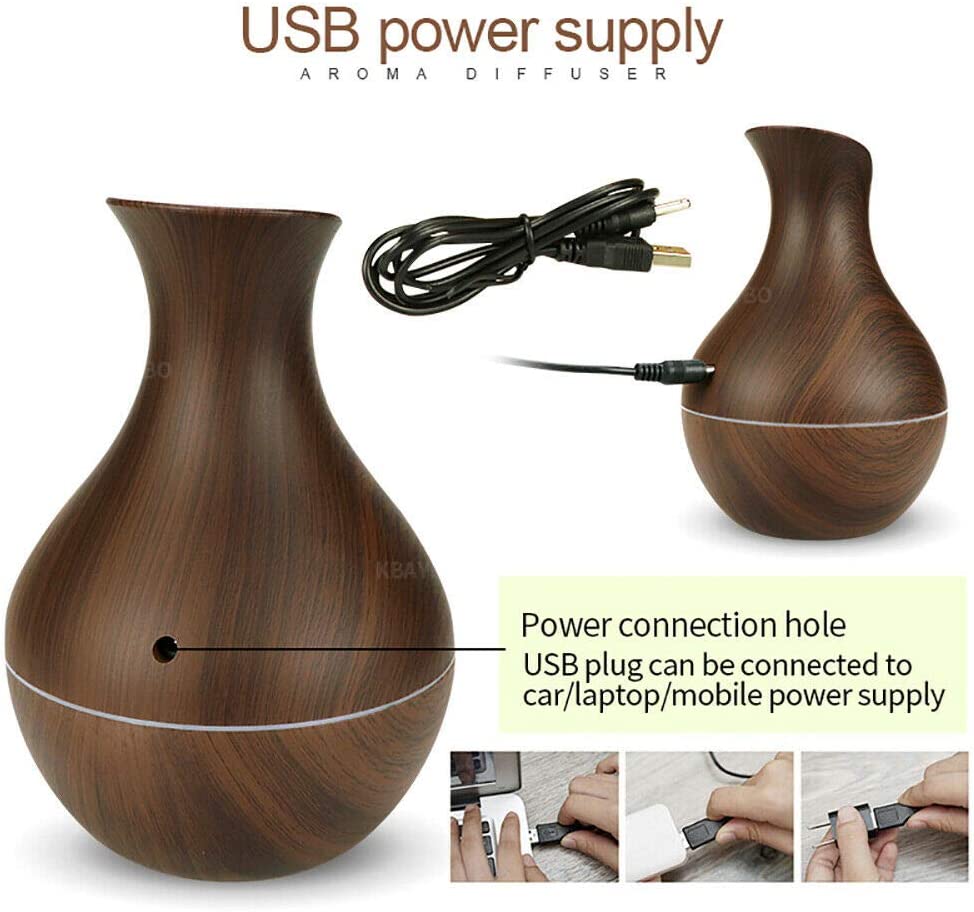 Creative Vase Humidifier Wood Grain Usb Colorful Lamp Office Air Humidifier Ball Marquee Essential Oil Diffuse Aroma Diffuser