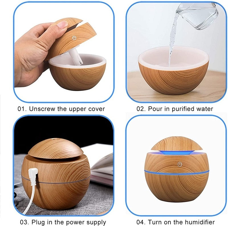 Humidifier Electric Air Aroma Diffuser Wood Ultrasonic 130ML Air Humidifier Essential Oil Aromatherapy Cool Mist Maker For Home