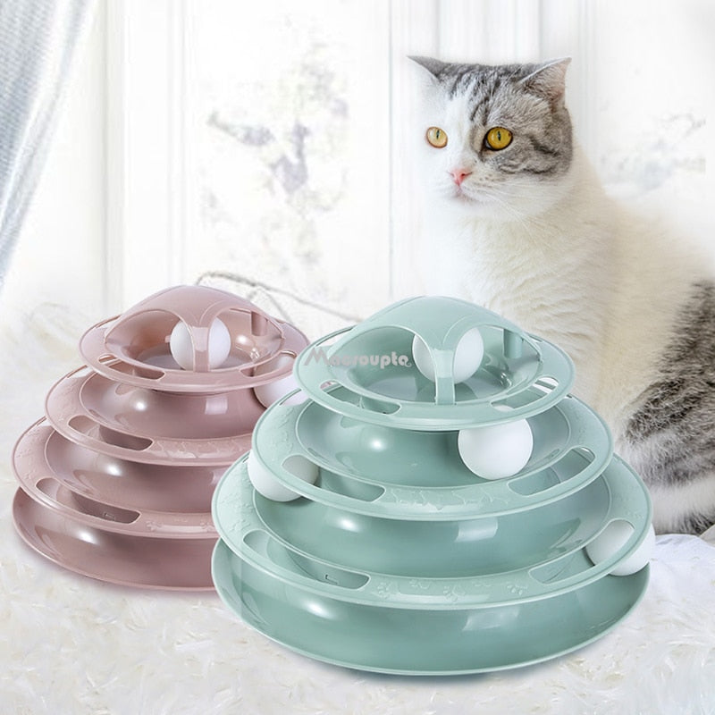 Four Levels Cats Toy Tower Tracks Cat Toys Interactive Cat Intelligence Training Amusement Plate Tower Pet Products Cat Tunnel