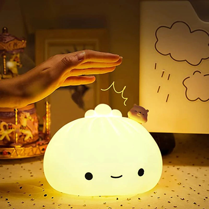 Bun Cute LED Night Light Cartoon Dumpling for kids Bedroom Holiday Home Decoration Soft Lamp Christmas Children Gifts