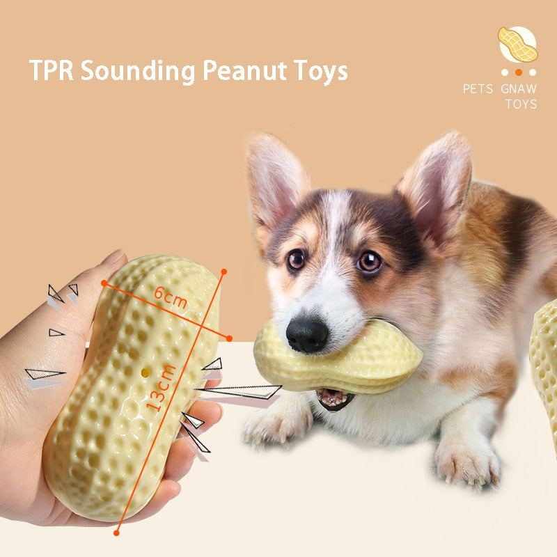 Pet Chew Toys Pet TPR Set Interactive Playing Funny Molar Peanut Shape Dog Squeaky Sound Puppy Molar Bite Cleaning Teeth