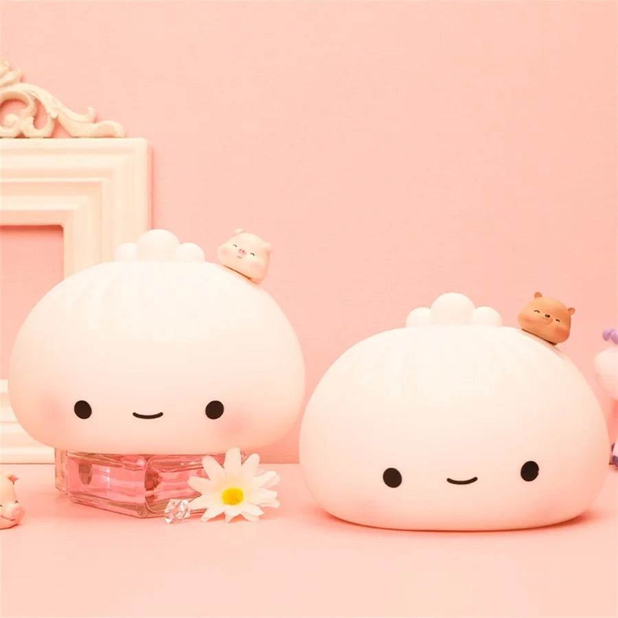 Bun Cute LED Night Light Cartoon Dumpling for kids Bedroom Holiday Home Decoration Soft Lamp Christmas Children Gifts