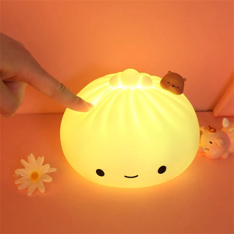 Bun Cute LED Night Light Cartoon Dumpling for kids Bedroom Holiday Home Decoration Soft Lamp Christmas Children Gifts