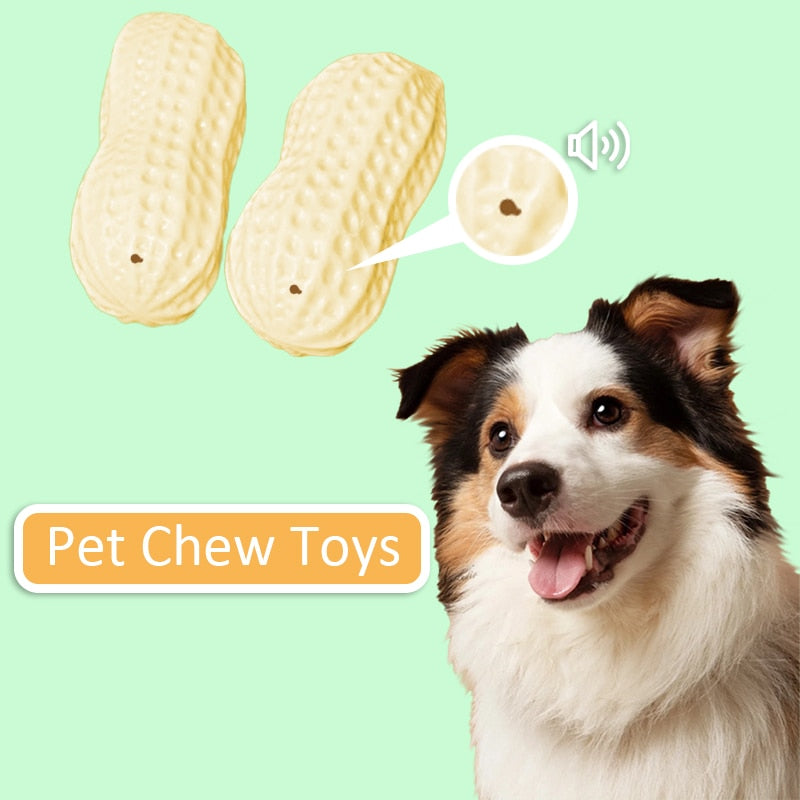 Pet Chew Toys Pet TPR Set Interactive Playing Funny Molar Peanut Shape Dog Squeaky Sound Puppy Molar Bite Cleaning Teeth