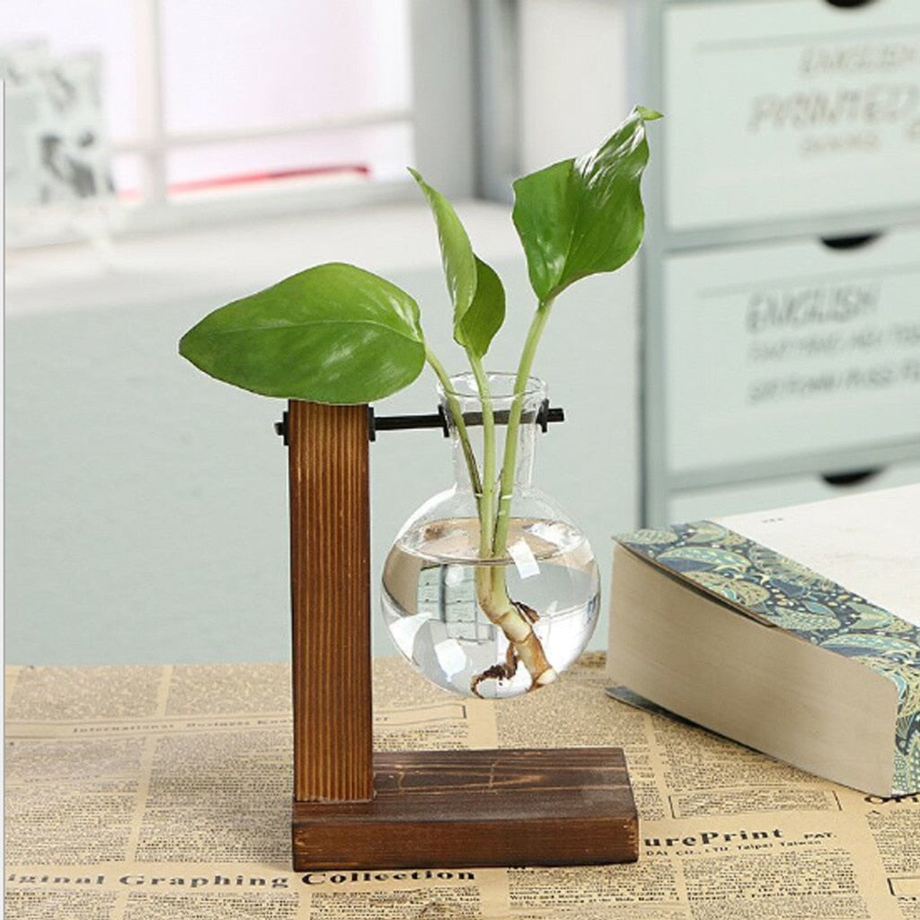 Terrarium Planter Bulb Glass Vase Water Planting Propagation Stations Hydroponics Plants With Wooden Stand Garden Wedding Decor